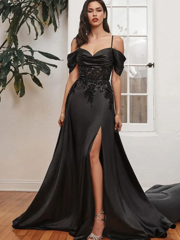 Evening Dress 2026 A-Line Square Neck With Train Sleeveless Backless Split Front Satin Formal Dinner Dresses