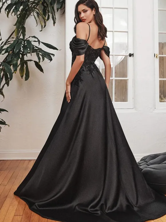 Evening Dress 2026 A-Line Square Neck With Train Sleeveless Backless Split Front Satin Formal Dinner Dresses