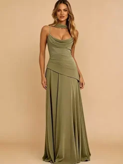 Evening Dress A-Line Strapless Chiffon With Train Pleated Social Pageant Dresses