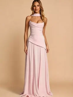 Evening Dress A-Line Strapless Chiffon With Train Pleated Social Pageant Dresses