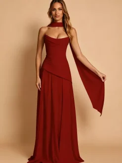 Evening Dress A-Line Strapless Chiffon With Train Pleated Social Pageant Dresses