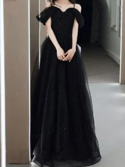 Evening Dress A-Line Strapless Floor-Length Sleeveless Lace-up Lace Social Pageant Dresses
