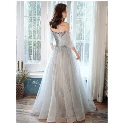 Evening Dress A-Line Strapless Floor-Length Pearls Formal Party Dresses