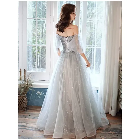 Evening Dress A-Line Strapless Floor-Length Pearls Formal Party Dresses