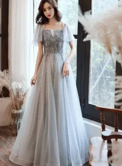 Evening Dress A-Line Strapless Floor-Length Pearls Formal Party Dresses