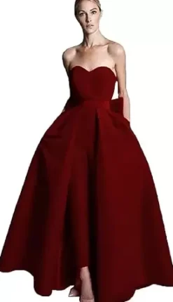 Evening Dress 2026 A-Line Strapless Sleeveless Zipper Bows Satin Fabric Red Formal Dresses Wedding Guest Dresses