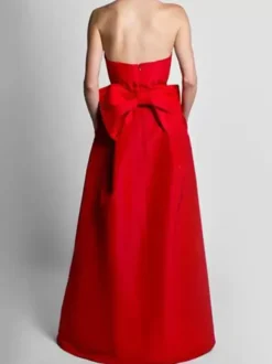 Evening Dress 2026 A-Line Strapless Sleeveless Zipper Bows Satin Fabric Red Formal Dresses Wedding Guest Dresses
