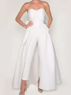 Evening Dress 2026 A-Line Strapless Sleeveless Zipper Bows Satin Fabric Red Formal Dresses Wedding Guest Dresses