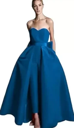 Evening Dress 2026 A-Line Strapless Sleeveless Zipper Bows Satin Fabric Red Formal Dresses Wedding Guest Dresses