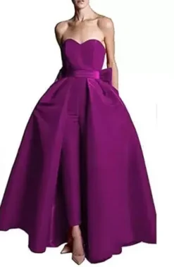Evening Dress 2026 A-Line Strapless Sleeveless Zipper Bows Satin Fabric Red Formal Dresses Wedding Guest Dresses
