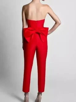 Evening Dress 2026 A-Line Strapless Sleeveless Zipper Bows Satin Fabric Red Formal Dresses Wedding Guest Dresses