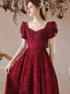 Evening Dress A-Line Sweetheart Neck Floor-Length Short Sleeves Lace-Up Jacquard Formal Dinner Dresses Free Customization