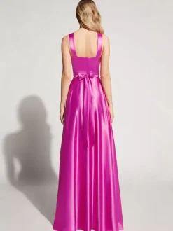 Evening Dress A-Line Sweetheart Neck Floor-Length Sleeveless Zipper Sash Elastic Silk Like Satin Social Party Dresses Free Customization