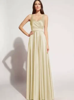 Evening Dress A-Line Sweetheart Neck Floor-Length Sleeveless Zipper Sash Elastic Silk Like Satin Social Party Dresses Free Customization