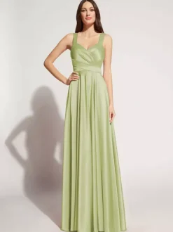 Evening Dress A-Line Sweetheart Neck Floor-Length Sleeveless Zipper Sash Elastic Silk Like Satin Social Party Dresses Free Customization