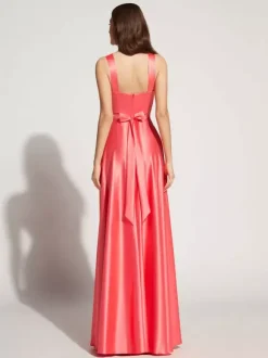Evening Dress A-Line Sweetheart Neck Floor-Length Sleeveless Zipper Sash Elastic Silk Like Satin Social Party Dresses Free Customization