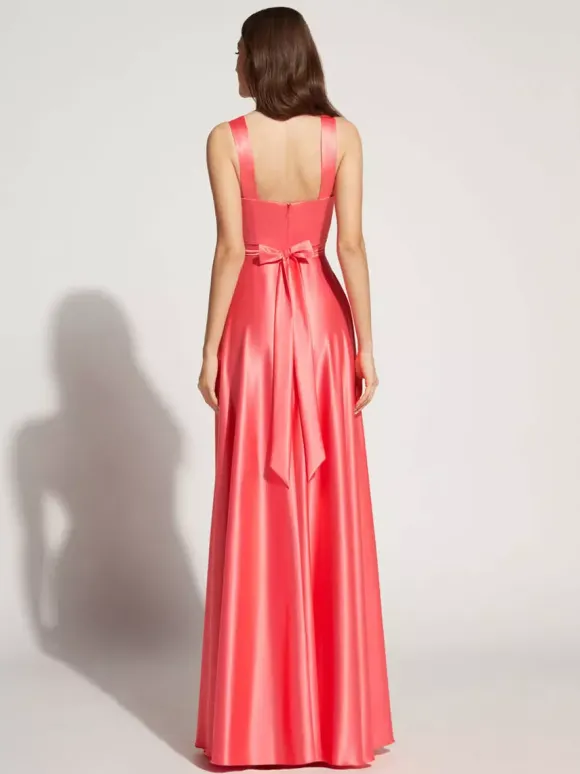 Evening Dress A-Line Sweetheart Neck Floor-Length Sleeveless Zipper Sash Elastic Silk Like Satin Social Party Dresses Free Customization