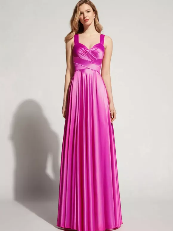 Evening Dress A-Line Sweetheart Neck Floor-Length Sleeveless Zipper Sash Elastic Silk Like Satin Social Party Dresses Free Customization