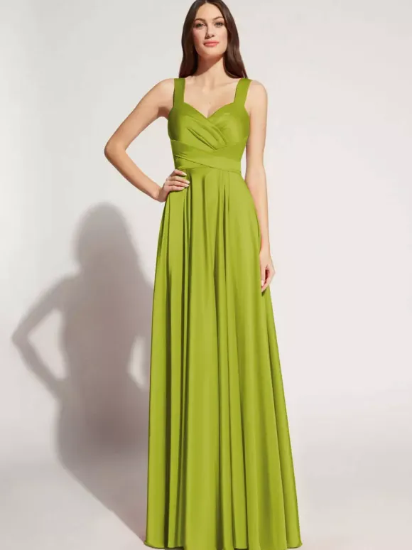 Evening Dress A-Line Sweetheart Neck Floor-Length Sleeveless Zipper Sash Elastic Silk Like Satin Social Party Dresses Free Customization