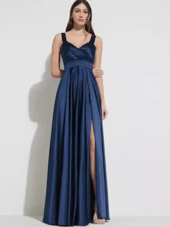 Evening Dress A-Line Sweetheart Neck Floor-Length Sleeveless Zipper Sash Elastic Silk Like Satin Social Party Dresses Free Customization