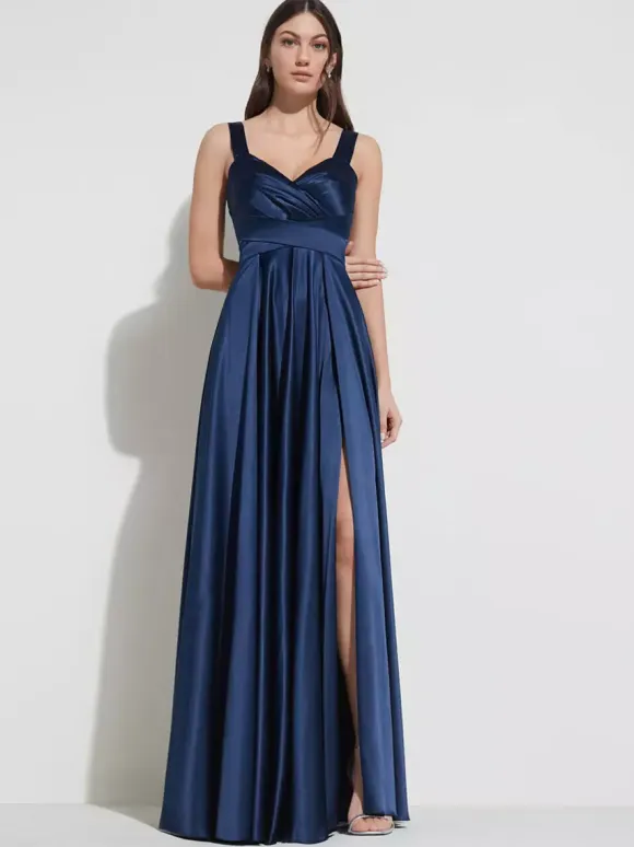 Evening Dress A-Line Sweetheart Neck Floor-Length Sleeveless Zipper Sash Elastic Silk Like Satin Social Party Dresses Free Customization