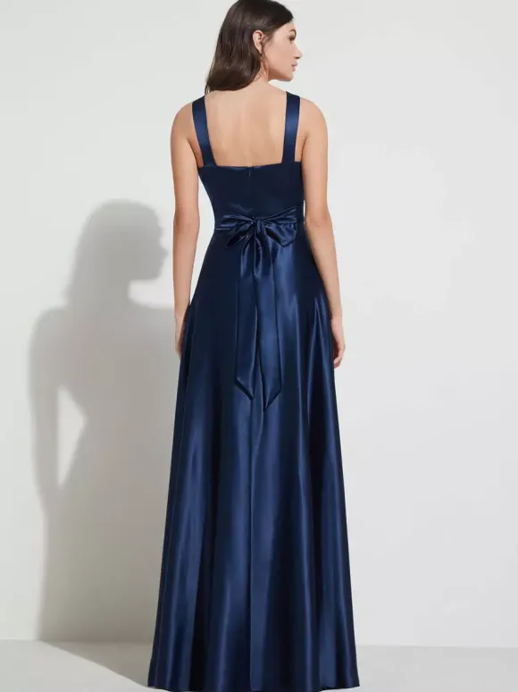Evening Dress A-Line Sweetheart Neck Floor-Length Sleeveless Zipper Sash Elastic Silk Like Satin Social Party Dresses Free Customization
