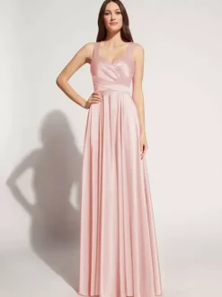 Evening Dress A-Line Sweetheart Neck Floor-Length Sleeveless Zipper Sash Elastic Silk Like Satin Social Party Dresses Free Customization