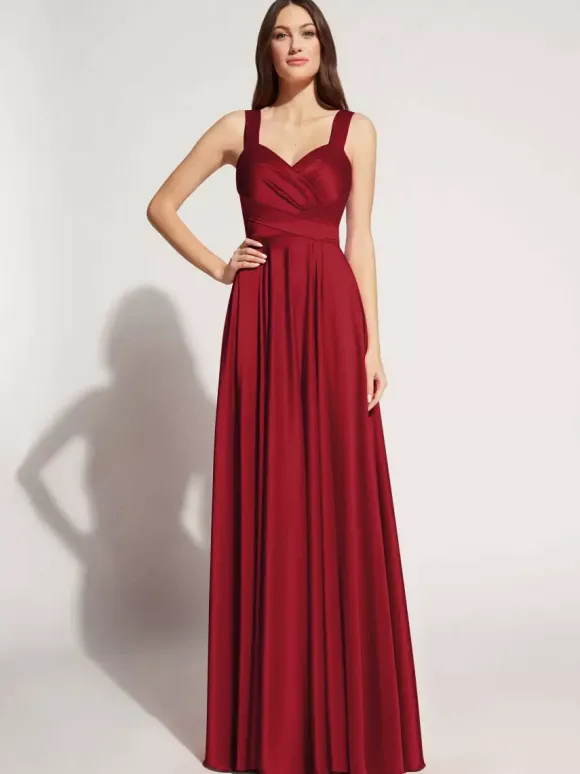 Evening Dress A-Line Sweetheart Neck Floor-Length Sleeveless Zipper Sash Elastic Silk Like Satin Social Party Dresses Free Customization