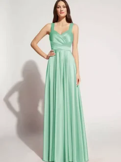 Evening Dress A-Line Sweetheart Neck Floor-Length Sleeveless Zipper Sash Elastic Silk Like Satin Social Party Dresses Free Customization
