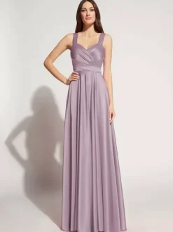 Evening Dress A-Line Sweetheart Neck Floor-Length Sleeveless Zipper Sash Elastic Silk Like Satin Social Party Dresses Free Customization