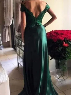 Evening Dress A Line V Neck Elastic Woven Satin Floor Length Split Front Social Party Dresses Free Customization