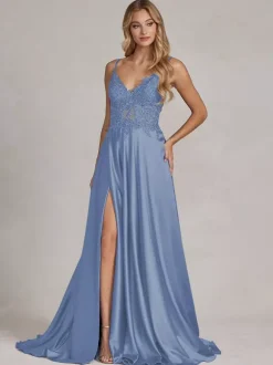 Evening Dress A-Line V-Neck Lace Floor-Length Formal Party Dresses Free Customization