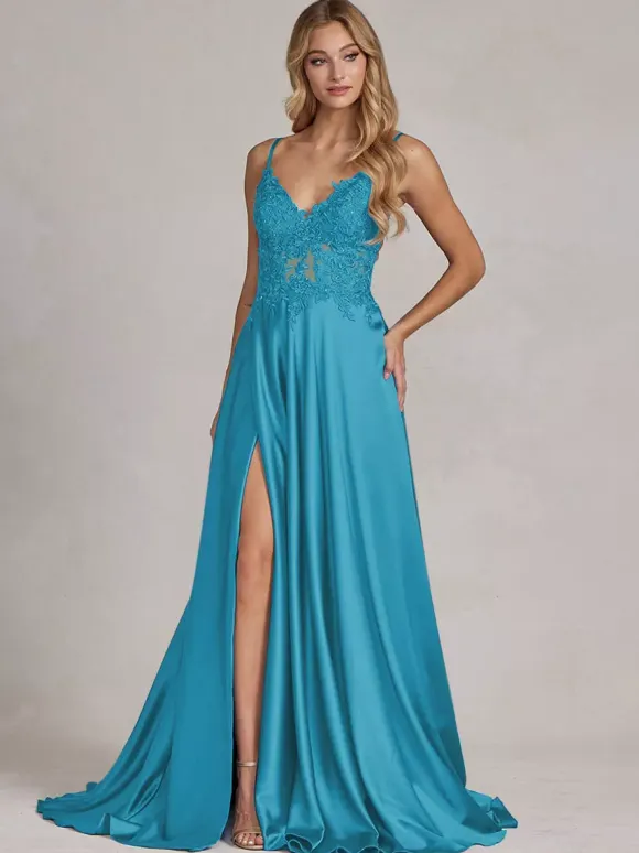 Evening Dress A-Line V-Neck Lace Floor-Length Formal Party Dresses Free Customization