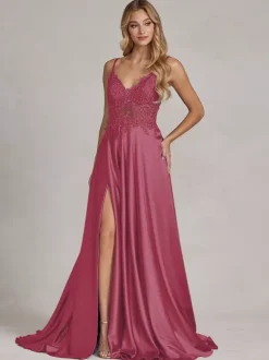 Evening Dress A-Line V-Neck Lace Floor-Length Formal Party Dresses Free Customization