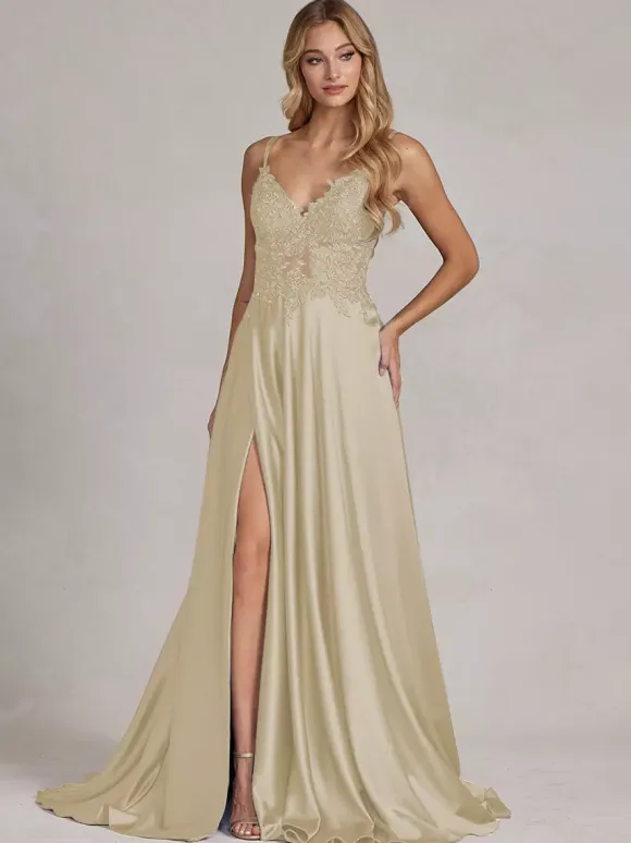 Evening Dress A-Line V-Neck Lace Floor-Length Formal Party Dresses Free Customization