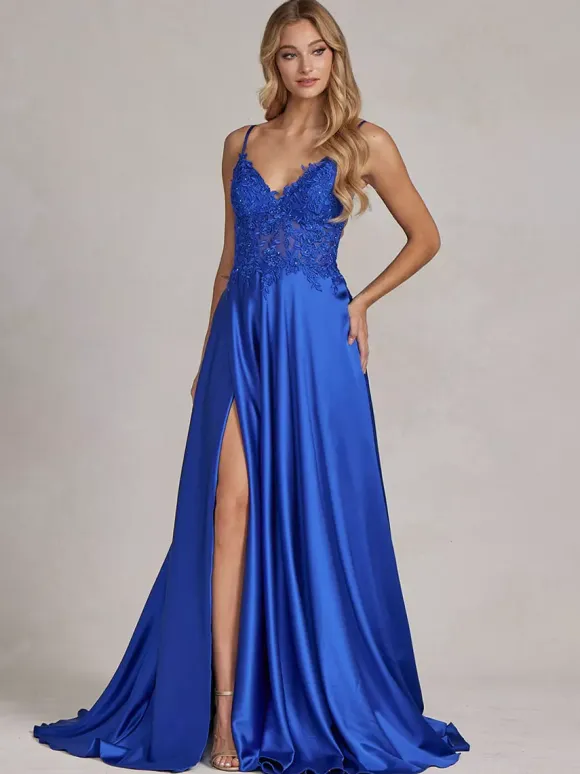Evening Dress A-Line V-Neck Lace Floor-Length Formal Party Dresses Free Customization