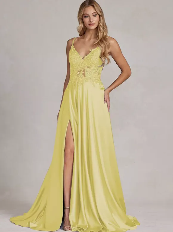 Evening Dress A-Line V-Neck Lace Floor-Length Formal Party Dresses Free Customization