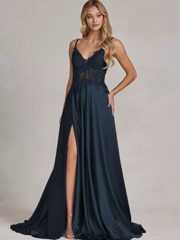 Evening Dress A-Line V-Neck Lace Floor-Length Formal Party Dresses Free Customization