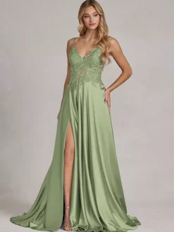 Evening Dress A-Line V-Neck Lace Floor-Length Formal Party Dresses Free Customization