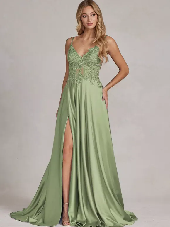 Evening Dress A-Line V-Neck Lace Floor-Length Formal Party Dresses Free Customization