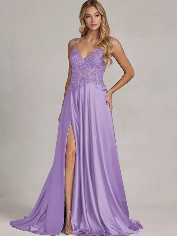 Evening Dress A-Line V-Neck Lace Floor-Length Formal Party Dresses Free Customization