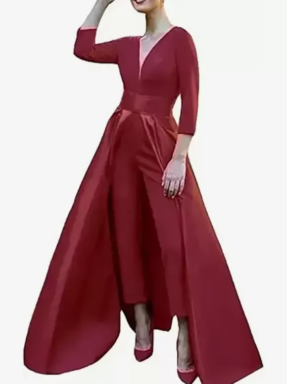 Evening Dress A-Line V-Neck Satin Fabric Floor-Length Bows Formal Party Dresses