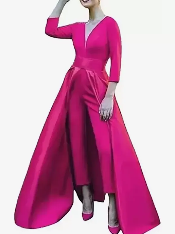 Evening Dress A-Line V-Neck Satin Fabric Floor-Length Bows Formal Party Dresses
