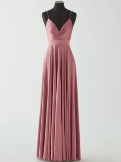 Evening Dress A-Line V-Neck Sleeveless Backless Bows Floor-Length Formal Dinner Dress