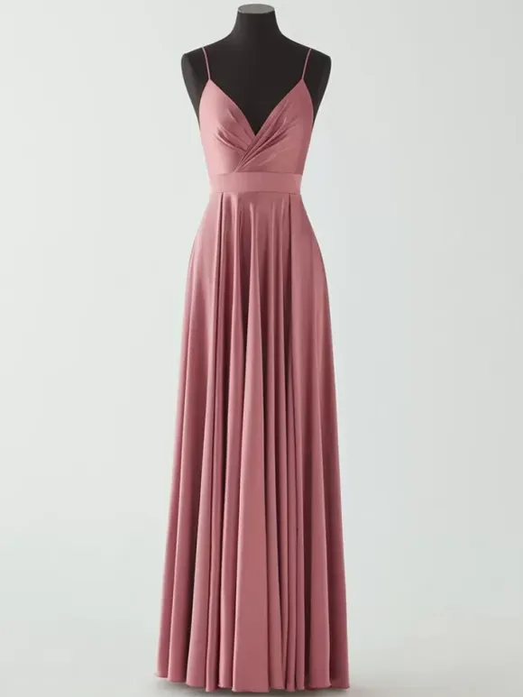 Evening Dress A-Line V-Neck Sleeveless Backless Bows Floor-Length Formal Dinner Dress