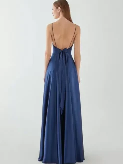 Evening Dress A-Line V-Neck Sleeveless Backless Bows Floor-Length Formal Dinner Dress