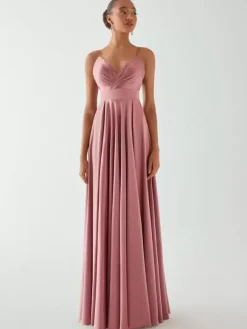 Evening Dress A-Line V-Neck Sleeveless Backless Bows Floor-Length Formal Dinner Dress