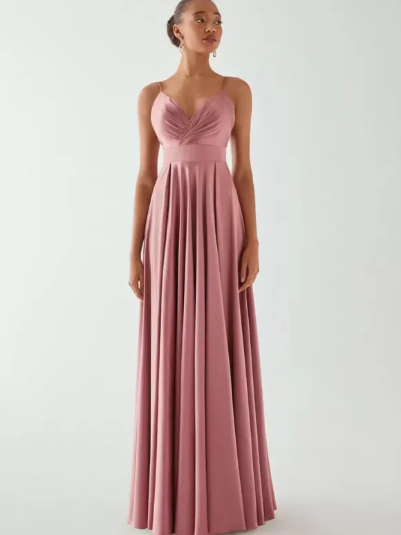 Evening Dress A-Line V-Neck Sleeveless Backless Bows Floor-Length Formal Dinner Dress