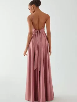 Evening Dress A-Line V-Neck Sleeveless Backless Bows Floor-Length Formal Dinner Dress