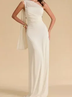 Evening Dress Ball Gown Designed Neckline Chiffon With Train Pleated Social Pageant Dresses